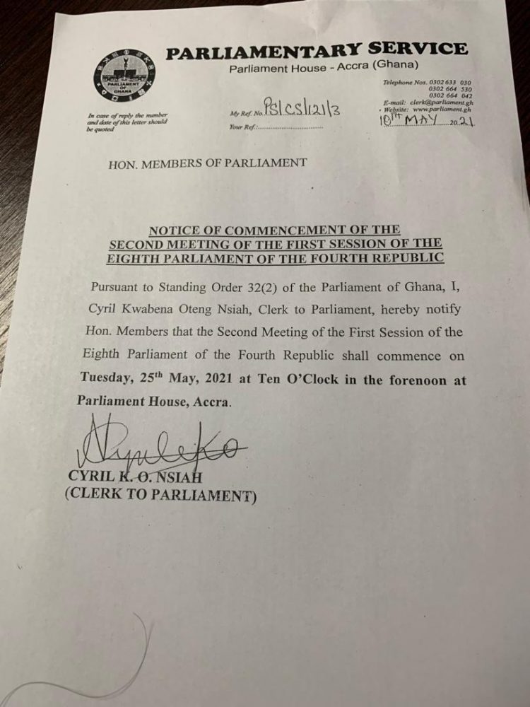 Parliament letter