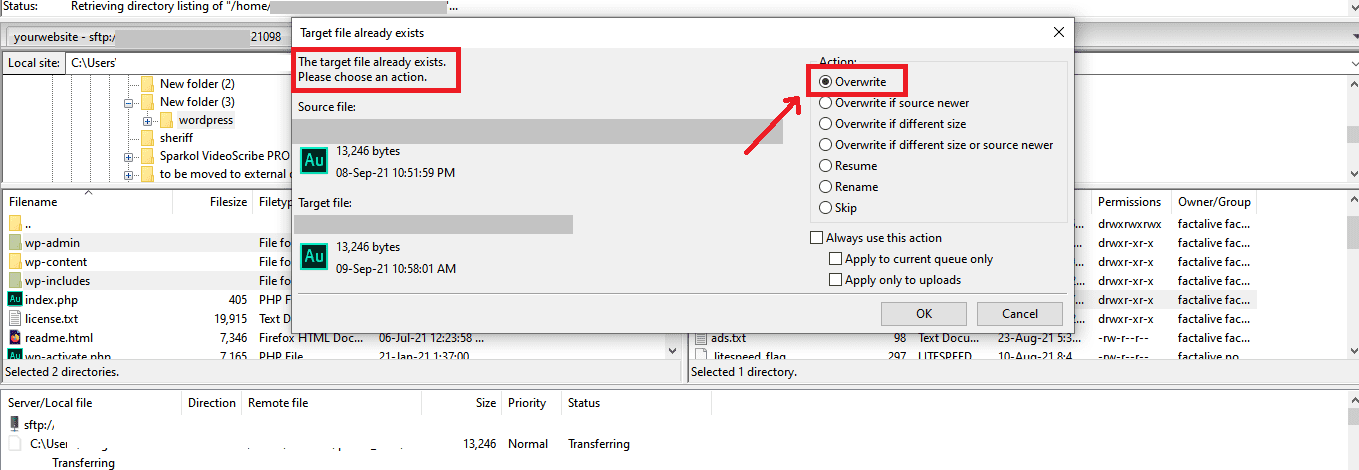 core files-overwrite