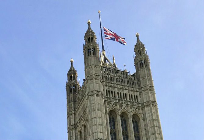 Flag flying at half mast on UK parliament