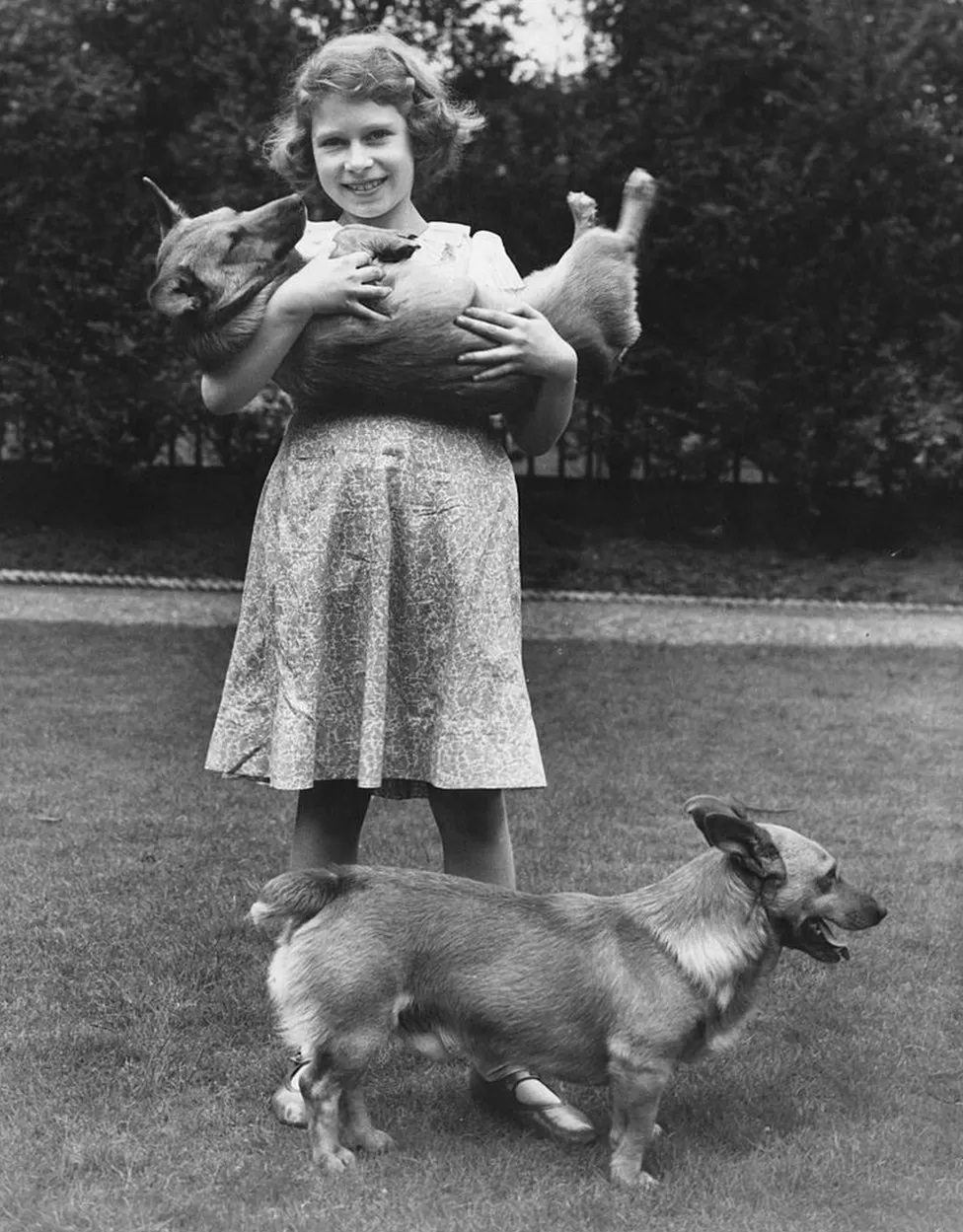 Princess Elizabeth with her corgis