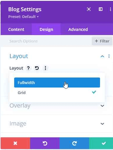 Click layout select Fullwidth