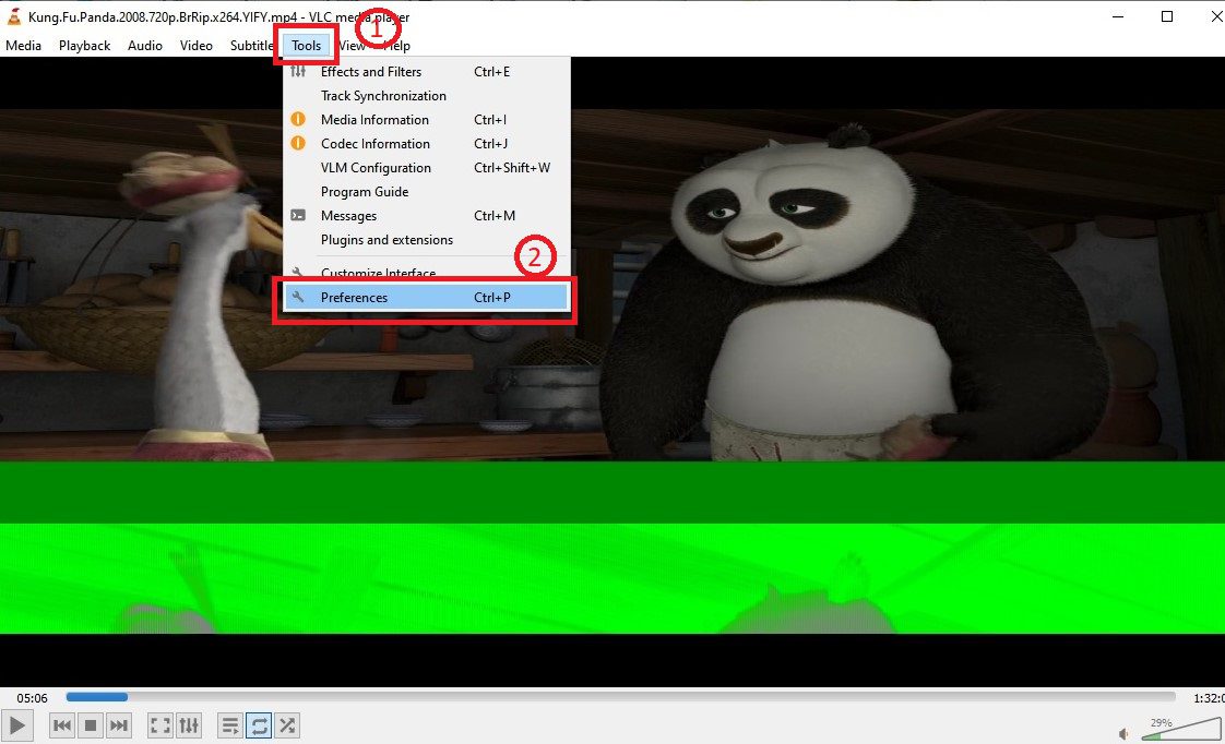 How to fix the green screen of VLC when playing video file