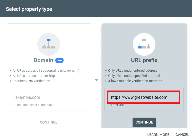 How to add your website to the Google Search Console - Add your website url to Google Search Console