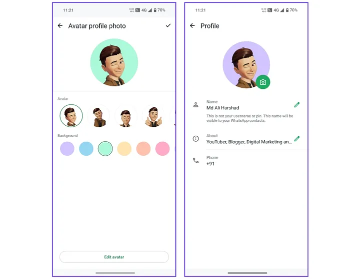 Avatars in profile