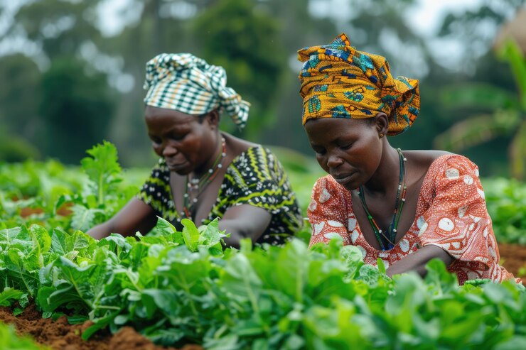 two african women farming