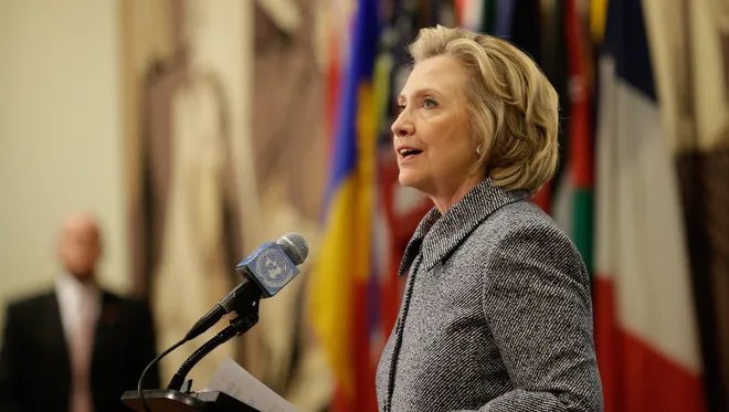 Hillary Clinton addresses the media on her use of a private mail server
