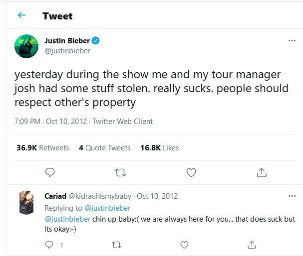 Justin Bieber tweets about his stolen laptop