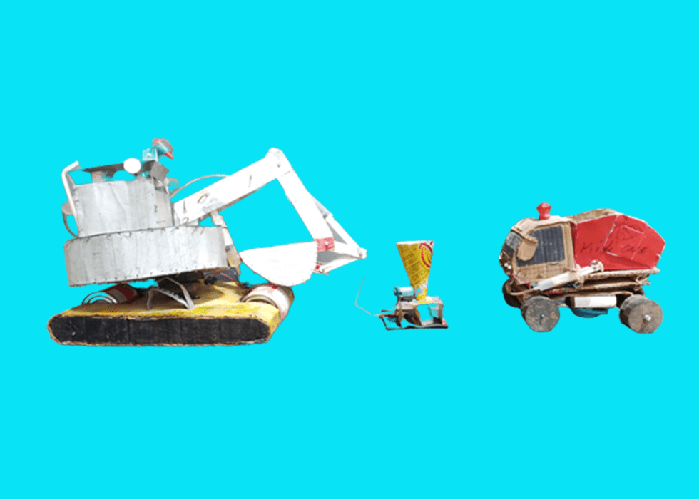 Innovative student creates excavator, grinding machine, garbage truck